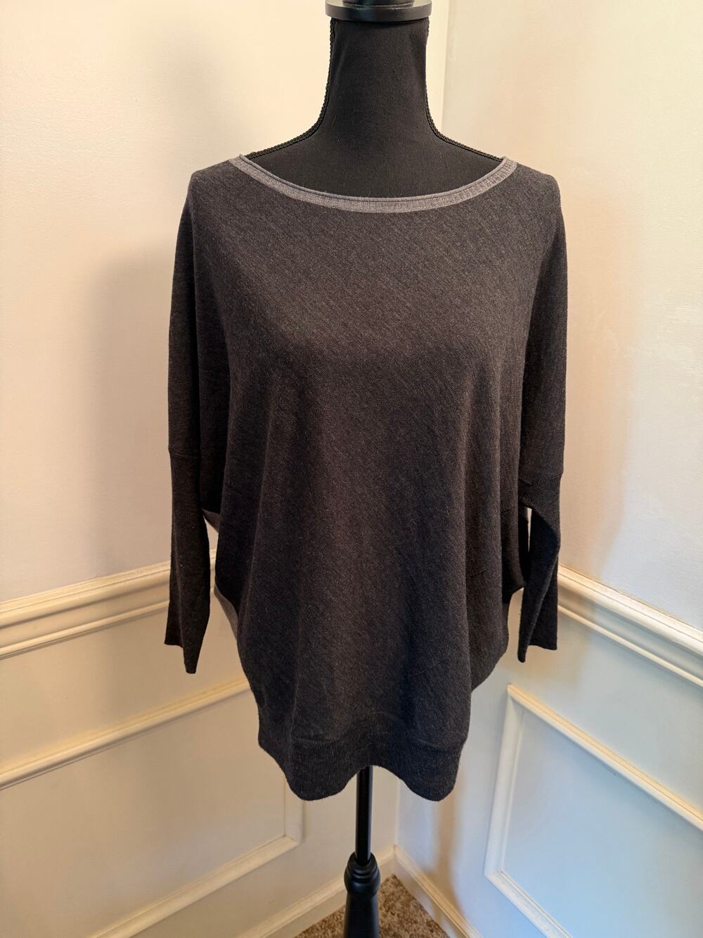 Eileen Fisher Silk Blend Asymmetrical Colorblock Tunic Sweater Top Gray Capsule